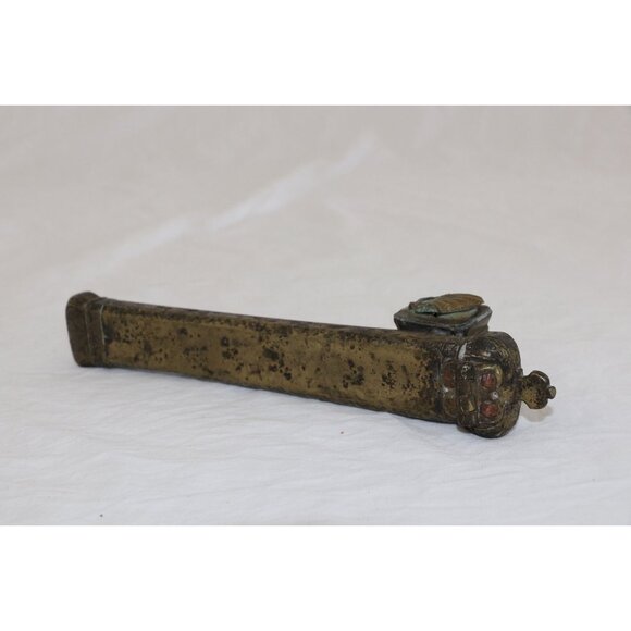 Antique 19th Century Brass Decorated Islamic Ottoman Persian Qalamdan Inkwell - Picture 1 of 10